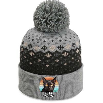 Cat Mama Mom Mothers Day Black Cat Retro The Baniff Cuffed Pom Beanie