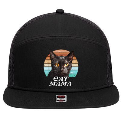 Cat Mama Mom Mothers Day Black Cat Retro 7 Panel Mesh Trucker Snapback Hat