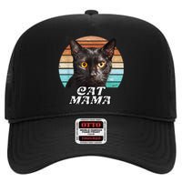 Cat Mama Mom Mothers Day Black Cat Retro High Crown Mesh Back Trucker Hat