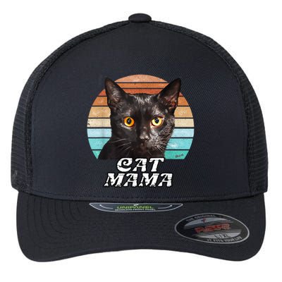 Cat Mama Mom Mothers Day Black Cat Retro Flexfit Unipanel Trucker Cap