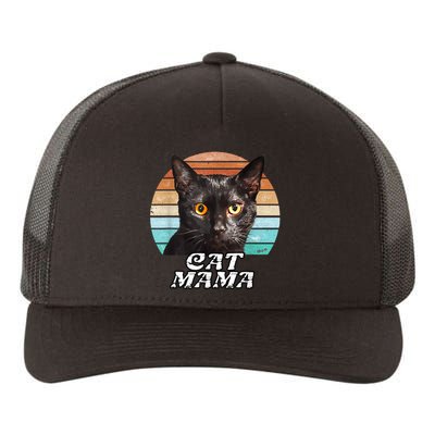 Cat Mama Mom Mothers Day Black Cat Retro Yupoong Adult 5-Panel Trucker Hat