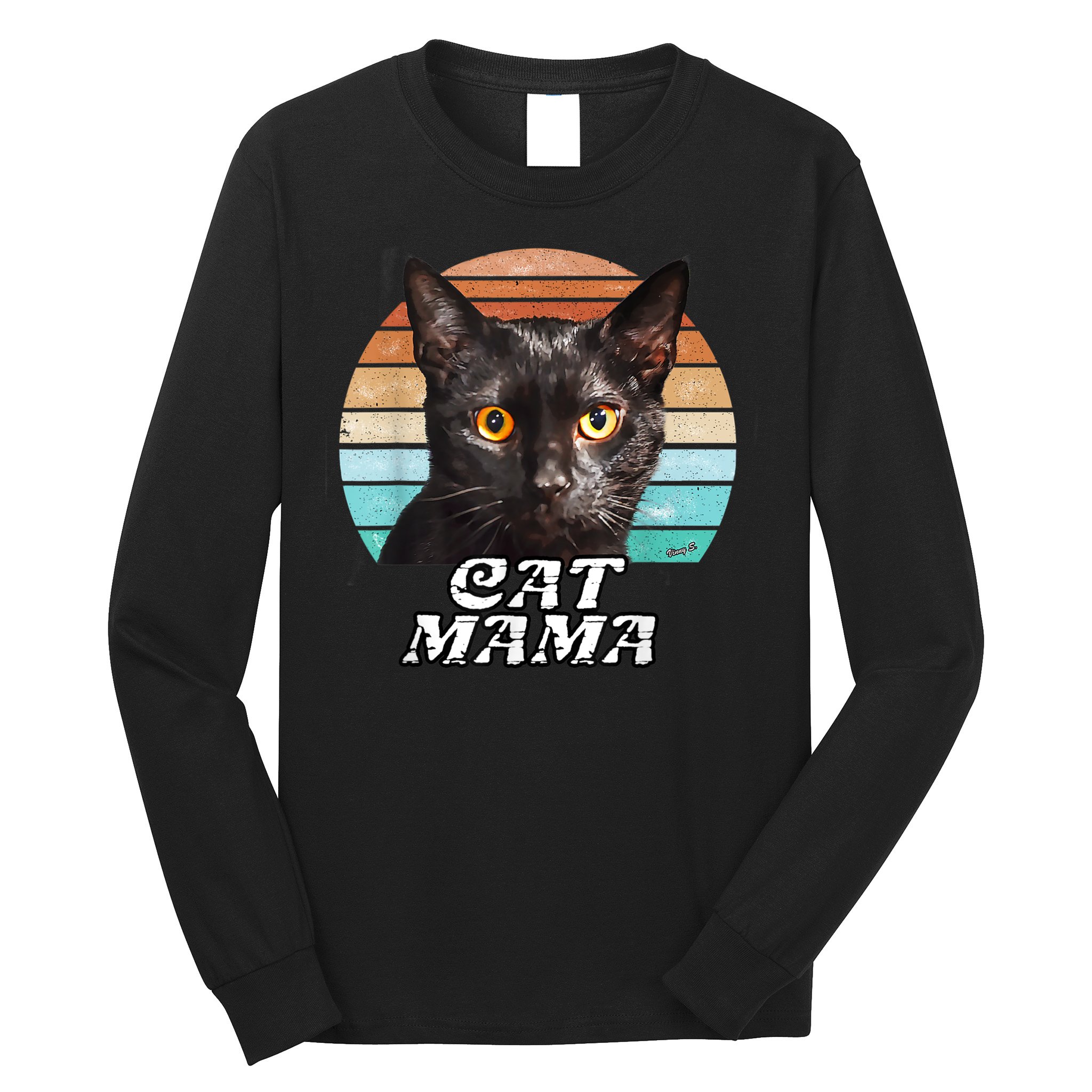Cat Mama Mom Mothers Day Black Cat Retro Long Sleeve Shirt