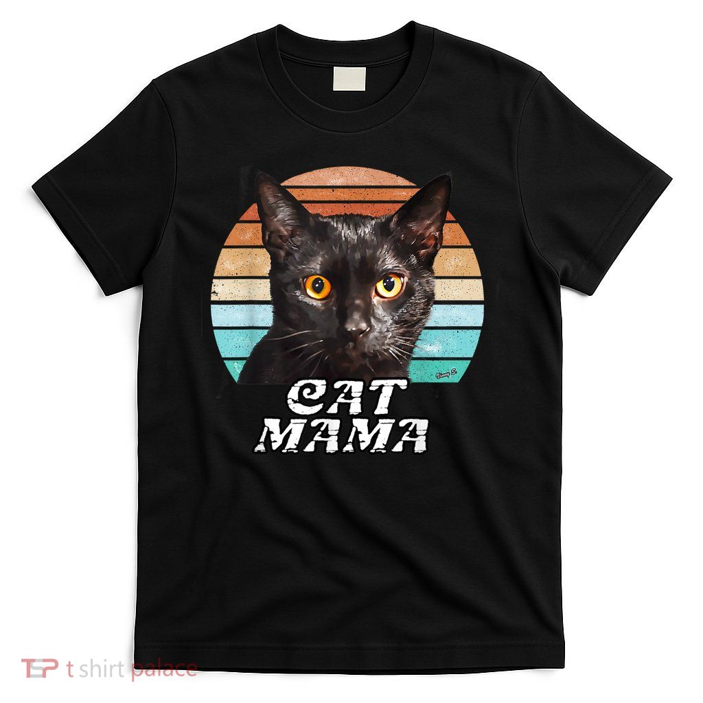 Cat Mama Mom Mothers Day Black Cat Retro T-Shirt