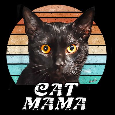 Cat Mama Mom Mothers Day Black Cat Retro T-Shirt