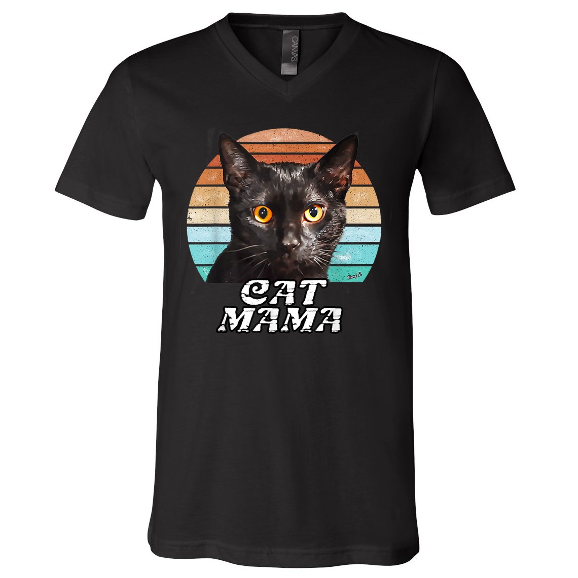 Cat Mama Mom Mothers Day Black Cat Retro V-Neck T-Shirt