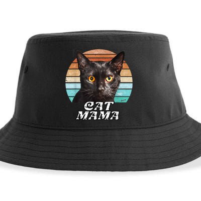 Cat Mama Mom Mothers Day Black Cat Retro Sustainable Bucket Hat