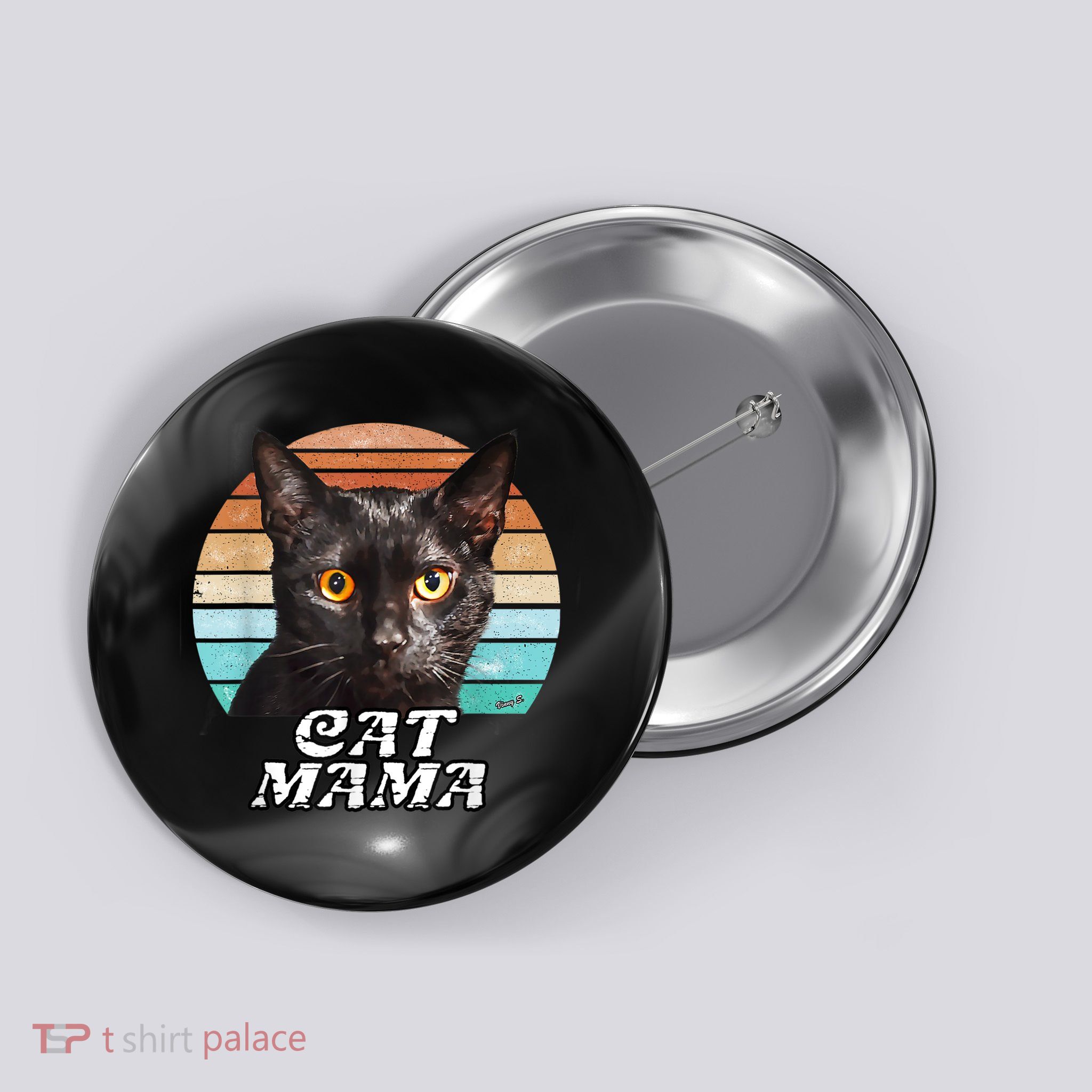 Cat Mama Mom Mothers Day Black Cat Retro Button