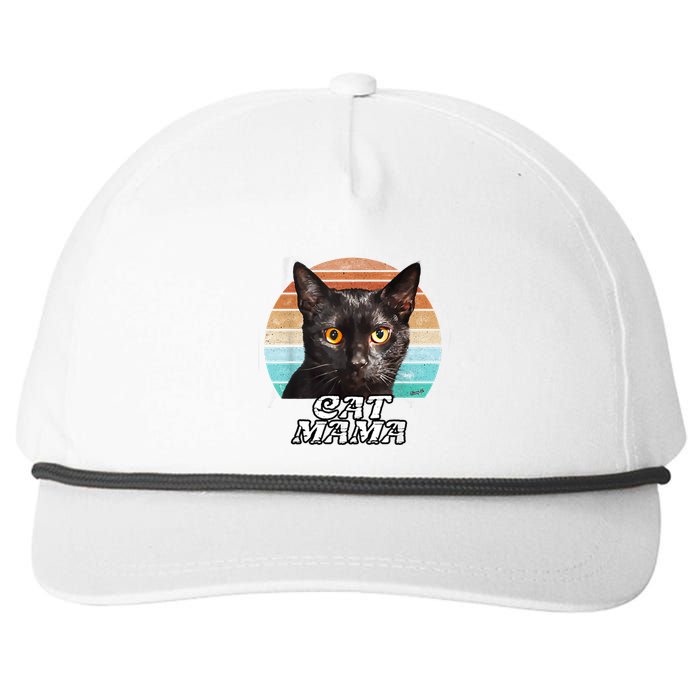 Cat Mama Mom Mothers Day Black Cat Retro Snapback Five-Panel Rope Hat