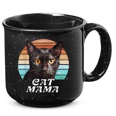 Cat Mama Mom Mothers Day Black Cat Retro 15oz Campfire Ceramic Mug