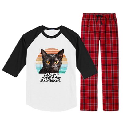 Cat Mama Mom Mothers Day Black Cat Retro Raglan Sleeve Pajama Set