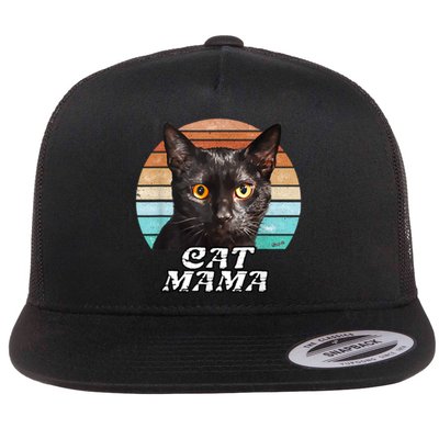 Cat Mama Mom Mothers Day Black Cat Retro Flat Bill Trucker Hat