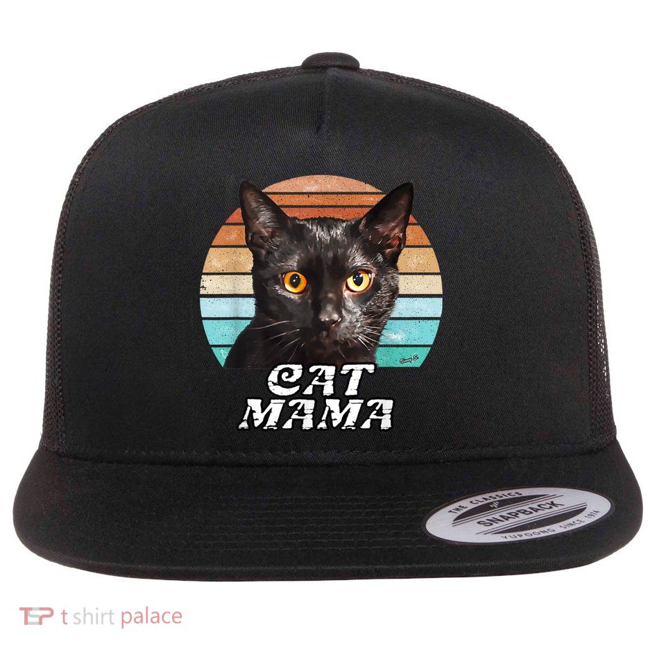 Cat Mama Mom Mothers Day Black Cat Retro Flatbill Hat