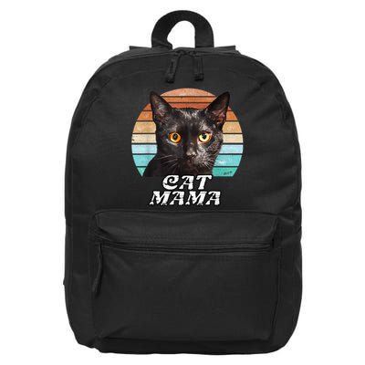 Cat Mama Mom Mothers Day Black Cat Retro 16 in Basic Backpack