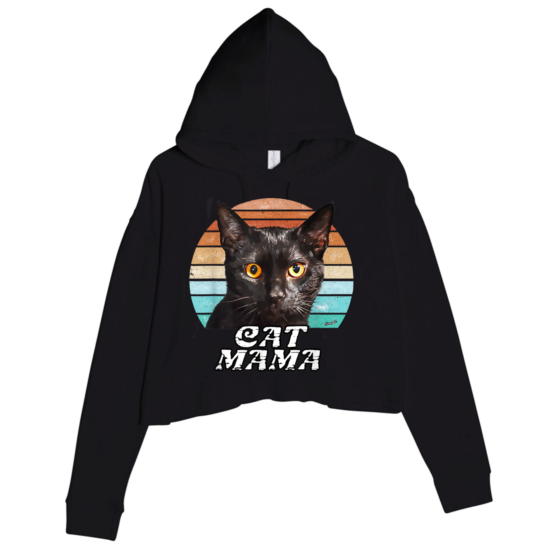 Cat Mama Mom Mothers Day Black Cat Retro Crop Fleece Hoodie