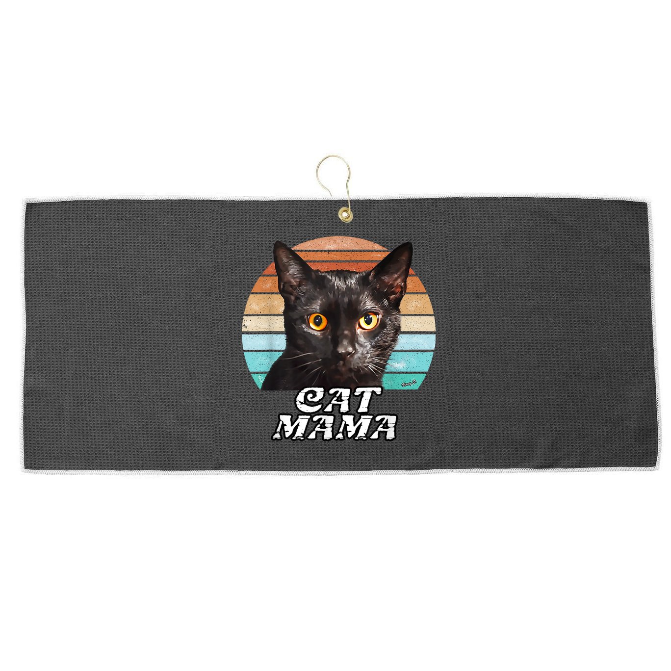 Cat Mama Mom Mothers Day Black Cat Retro Large Microfiber Waffle Golf Towel