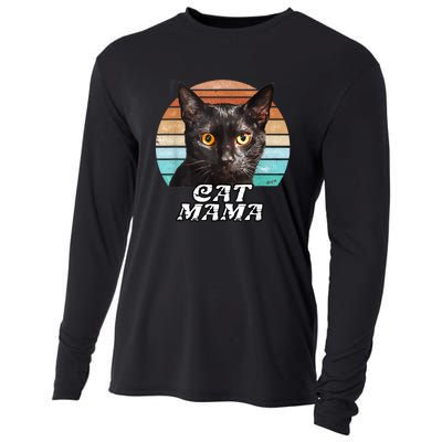 Cat Mama Mom Mothers Day Black Cat Retro Cooling Performance Long Sleeve Crew