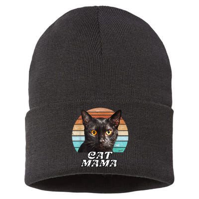 Cat Mama Mom Mothers Day Black Cat Retro Sustainable Knit Beanie