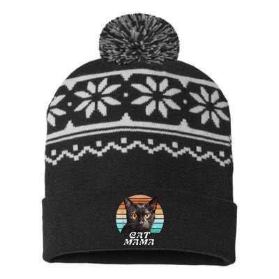 Cat Mama Mom Mothers Day Black Cat Retro USA-Made Snowflake Beanie