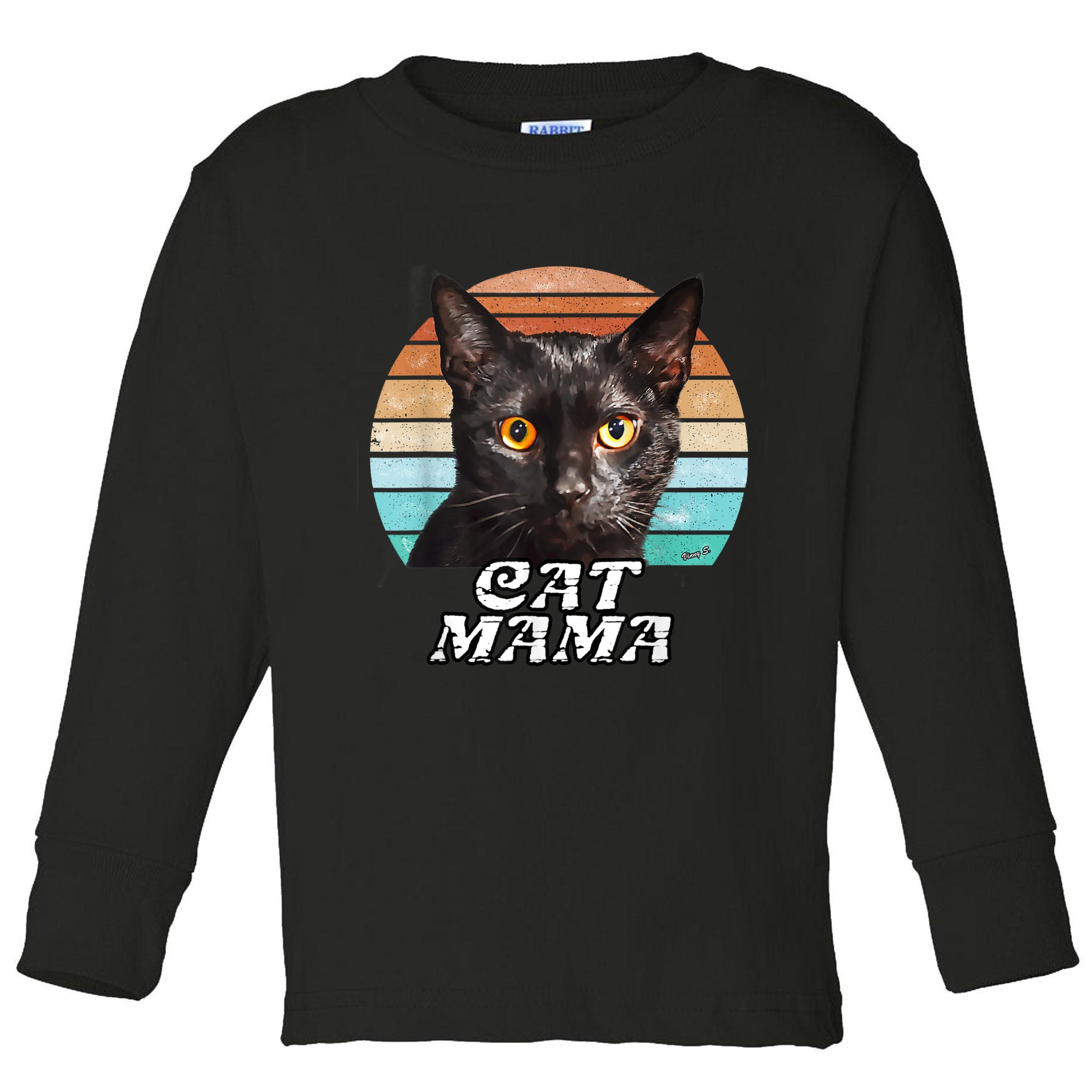 Cat Mama Mom Mothers Day Black Cat Retro Toddler Long Sleeve Shirt