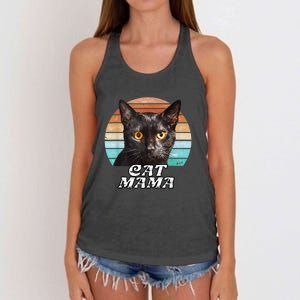 Cat Mama Mom Mothers Day Black Cat Retro Women's Knotted Racerback Tank