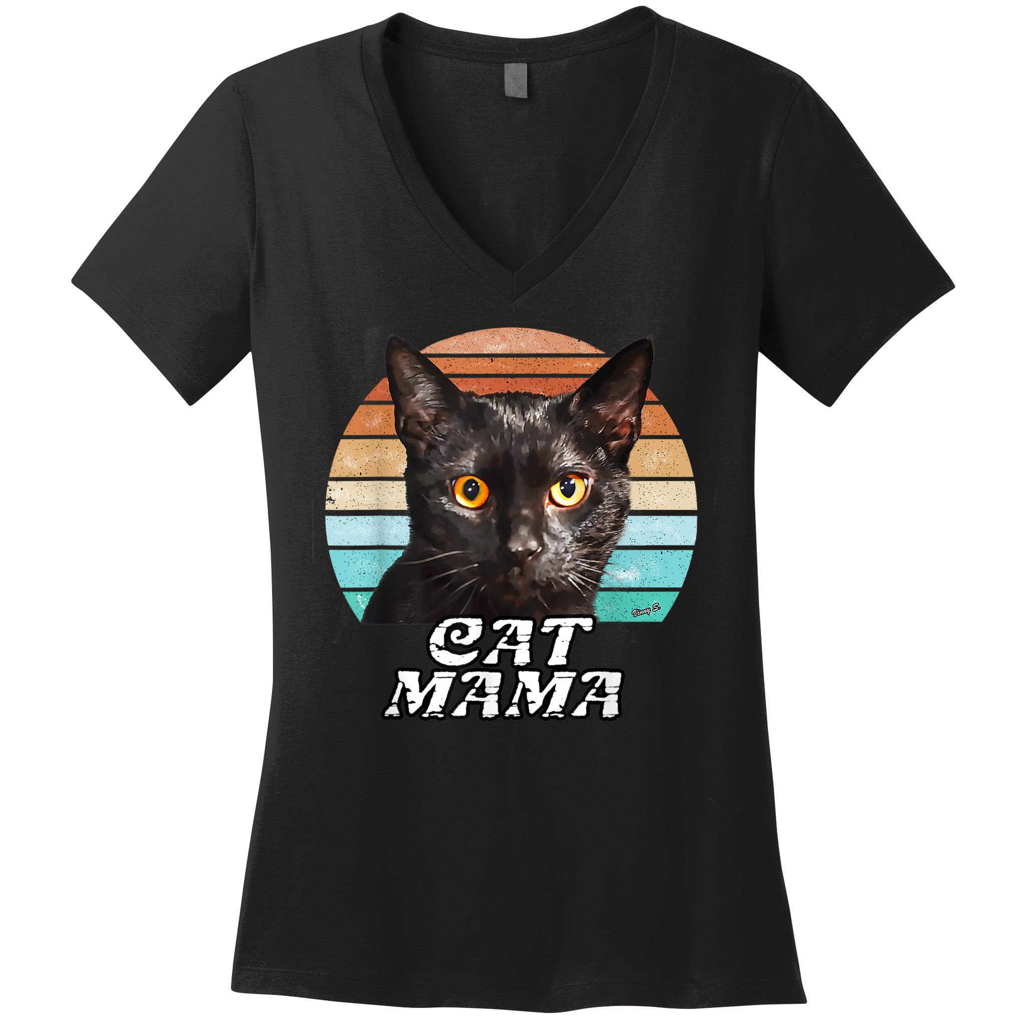Cat Mama Mom Mothers Day Black Cat Retro Women's V-Neck T-Shirt