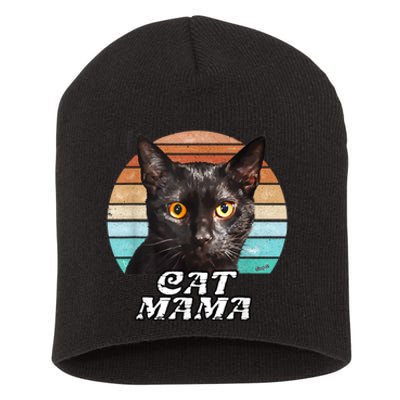 Cat Mama Mom Mothers Day Black Cat Retro Short Acrylic Beanie