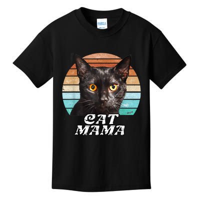 Cat Mama Mom Mothers Day Black Cat Retro Kids T-Shirt