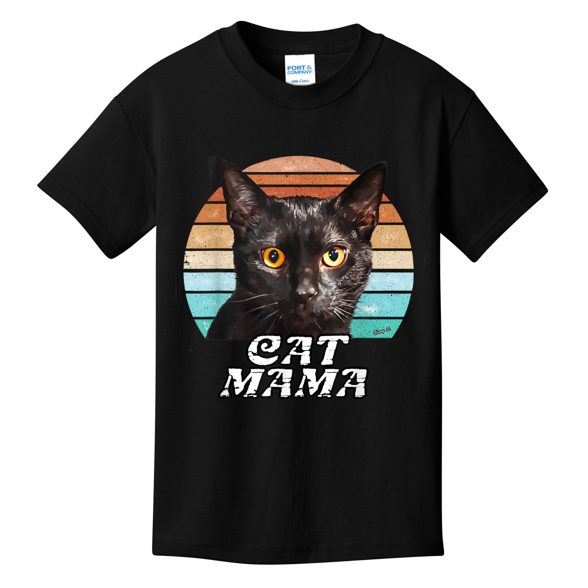 Cat Mama Mom Mothers Day Black Cat Retro Kids T-Shirt
