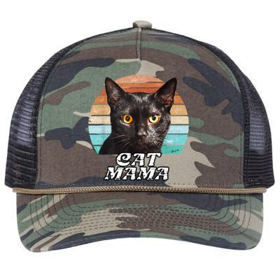 Cat Mama Mom Mothers Day Black Cat Retro Retro Rope Trucker Hat Cap