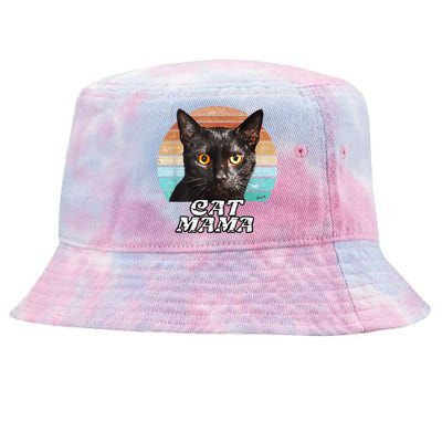 Cat Mama Mom Mothers Day Black Cat Retro Tie-Dyed Bucket Hat