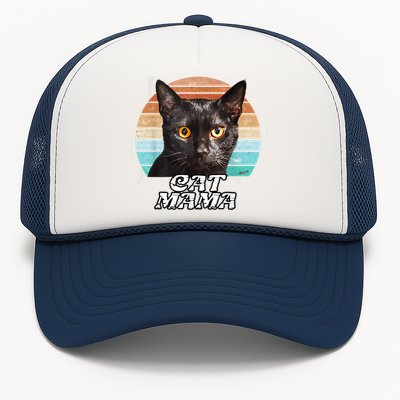 Cat Mama Mom Mothers Day Black Cat Retro Trucker Hat