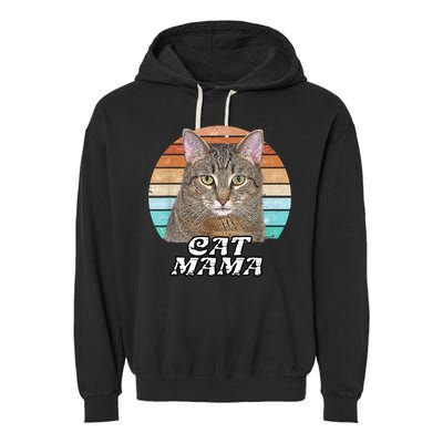 Cat Mama Mom Mothers Day Tabby Retro Garment-Dyed Fleece Hoodie
