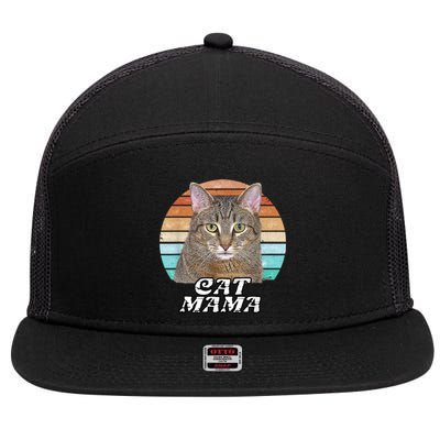 Cat Mama Mom Mothers Day Tabby Retro 7 Panel Mesh Trucker Snapback Hat