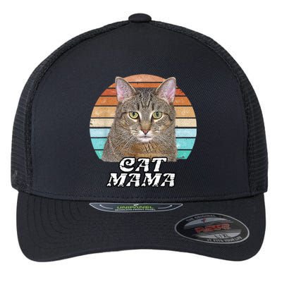 Cat Mama Mom Mothers Day Tabby Retro Flexfit Unipanel Trucker Cap