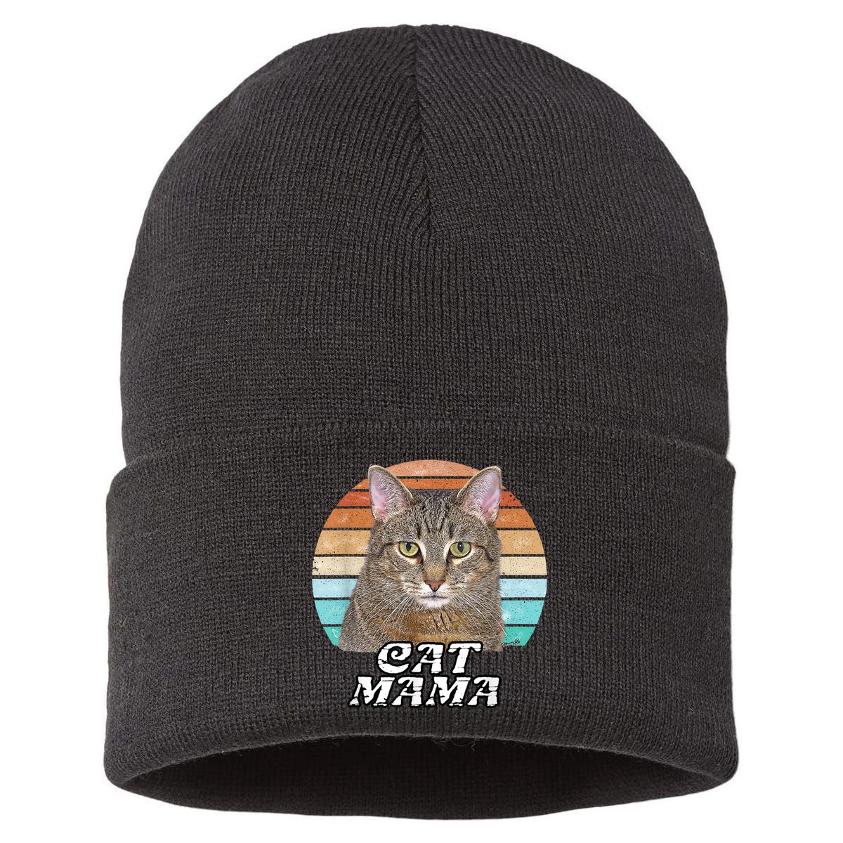 Cat Mama Mom Mothers Day Tabby Retro Sustainable Knit Beanie