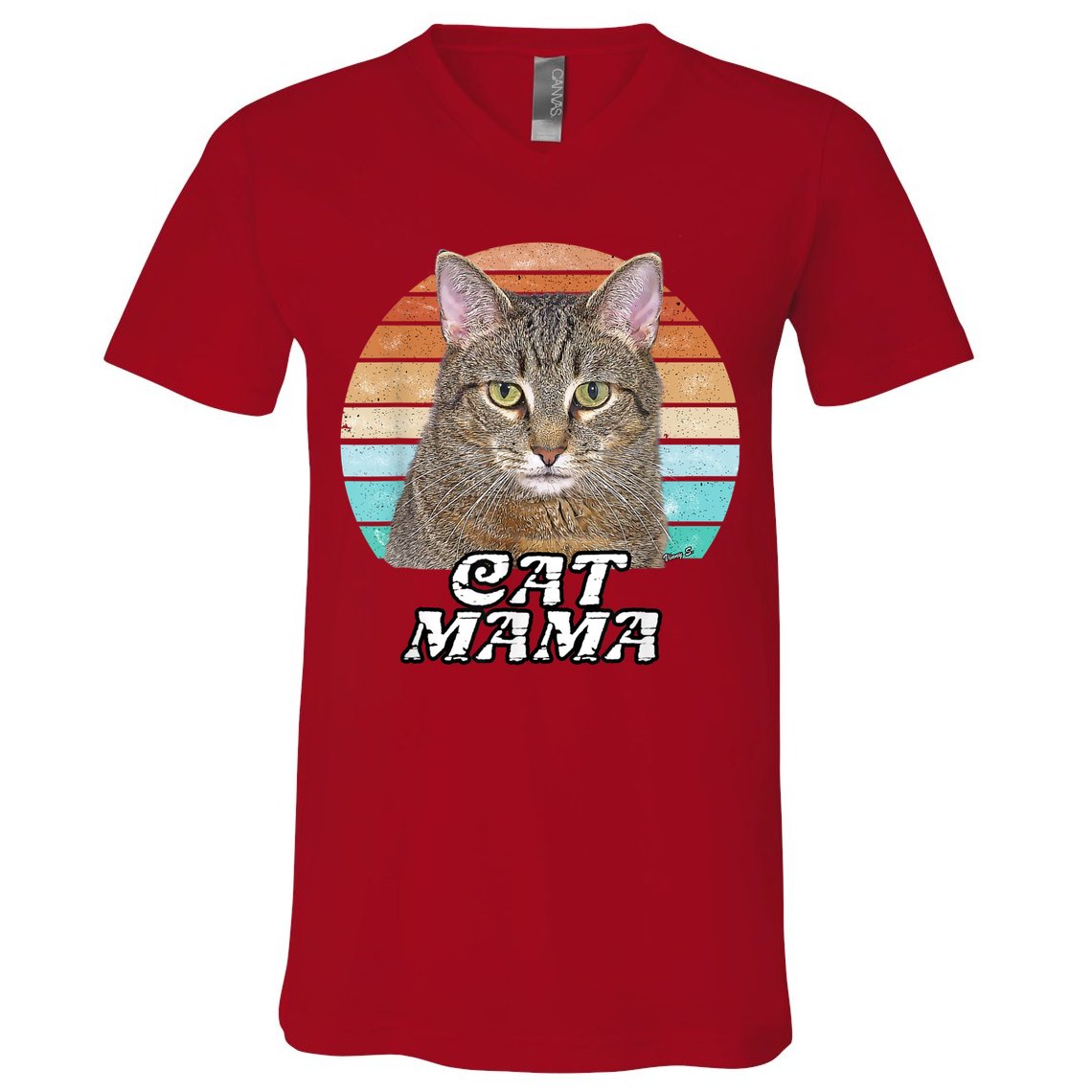Cat Mama Mom Mothers Day Tabby Retro V-Neck T-Shirt