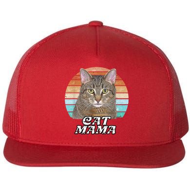 Cat Mama Mom Mothers Day Tabby Retro Flat Bill Trucker Hat