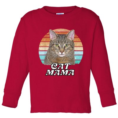 Cat Mama Mom Mothers Day Tabby Retro Toddler Long Sleeve Shirt