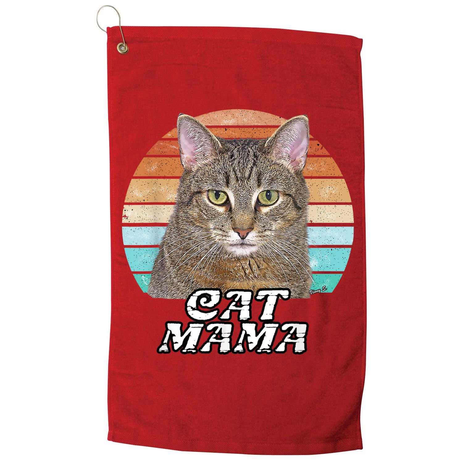 Cat Mama Mom Mothers Day Tabby Retro Golf Towel