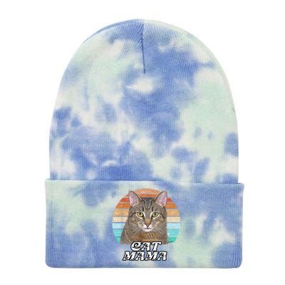 Cat Mama Mom Mothers Day Tabby Retro Tie Dye 12in Knit Beanie