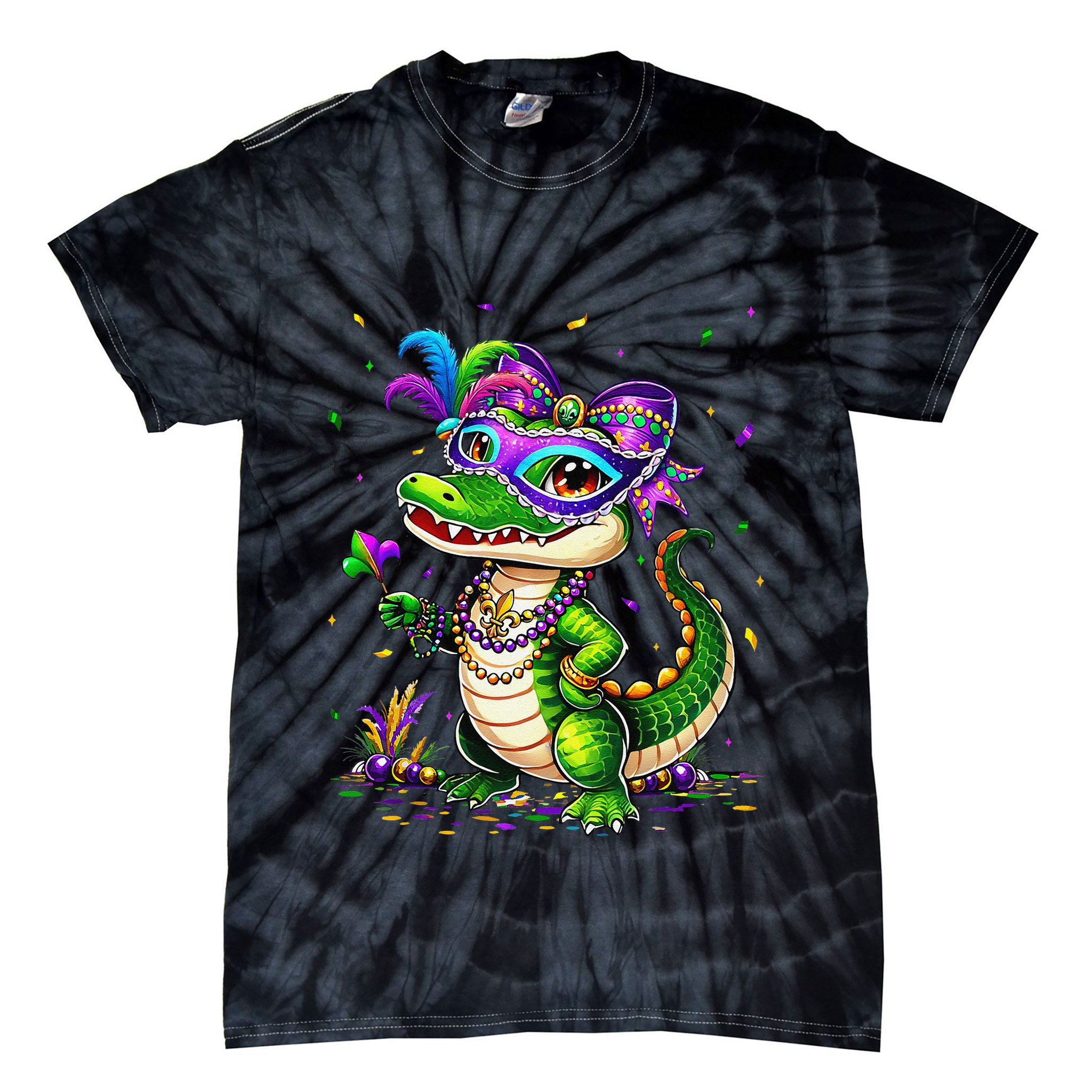 Cute Mardigator Mardi Gras Alligator Costume Gift Tie-Dye T-Shirt