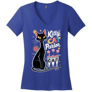 Cool Midcentury Modern Retro Kitty Cat Parlor Funny Gift Women's V-Neck T-Shirt