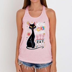 Cool Midcentury Modern Retro Kitty Cat Parlor Funny Gift Women's Knotted Racerback Tank