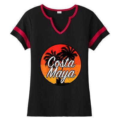 Costa Maya Mexico Vacation Cruise Vintage Sunset Souvenir Ladies Halftime Notch Neck Tee