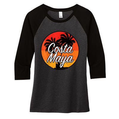 Costa Maya Mexico Vacation Cruise Vintage Sunset Souvenir Women's Tri-Blend 3/4-Sleeve Raglan Shirt