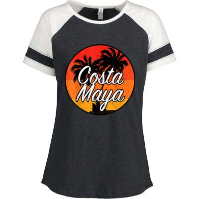 Costa Maya Mexico Vacation Cruise Vintage Sunset Souvenir Enza Ladies Jersey Colorblock Tee