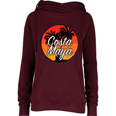 Costa Maya Mexico Vacation Cruise Vintage Sunset Souvenir Womens Funnel Neck Pullover Hood