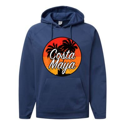 Costa Maya Mexico Vacation Cruise Vintage Sunset Souvenir Performance Fleece Hoodie