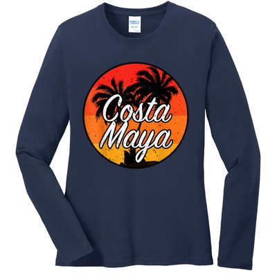 Costa Maya Mexico Vacation Cruise Vintage Sunset Souvenir Ladies Long Sleeve Shirt