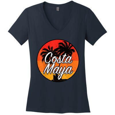 Costa Maya Mexico Vacation Cruise Vintage Sunset Souvenir Women's V-Neck T-Shirt